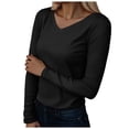 thumbnail image 1 of felwors Womens Long Sleeve V Neck Ribbed Knit Fitted Casual Tops Tee Slim Basic Shirt (Black, XXL), 1 of 5