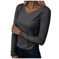 thumbnail image 1 of felwors Womens Long Sleeve V Neck Ribbed Knit Fitted Casual Tops Tee Slim Basic Shirt (Dark Gray, XXL), 1 of 5