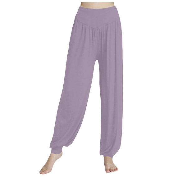 felwors Womens Modal Cotton Soft Yoga Sports Dance Harem Pants Light Purple, L