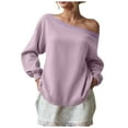 thumbnail image 1 of felwors Womens Off the Shoulder Sweatshirt Long Sleeve Pullover Tops Oversized Sweatshirts Trendy Fall Outfits Rose Gold, L, 1 of 4