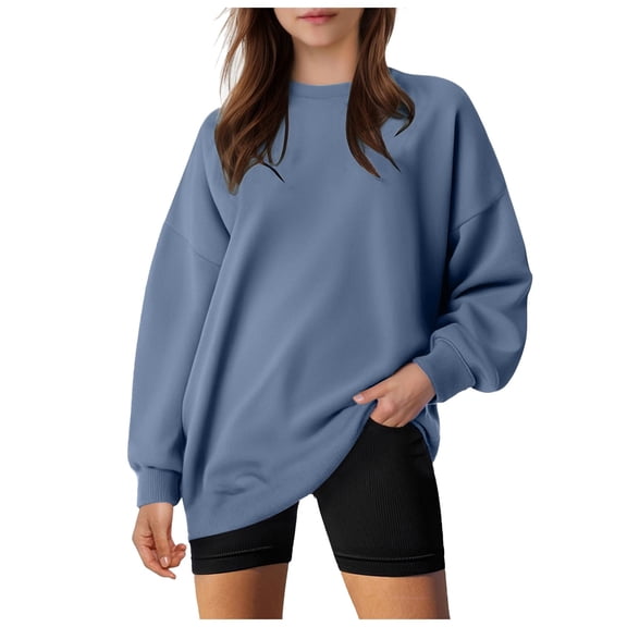 felwors Womens Oversized Sweatshirts Hoodies Fleece Crewneck Sweaters Casual Tops Comfy Fall Fashion Outfits Winter Clothes 2025 Navy, XXXL