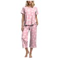 thumbnail image 1 of felwors Womens Pajama Sets, Comfy Cotton 2 Piece Lounge Sets, Woman Two Piece Pjs, Loungewear Set Women, Capri Pants Sets Pink, L, 1 of 7