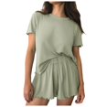 thumbnail image 1 of felwors Womens Pajamas 2 Piece Ribbed Knit Pjs Short Sleeve Sleepwear Set Summer Soft Pajamas Set Casual Lounge Sets Light Green, L, 1 of 5