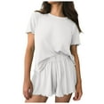 thumbnail image 1 of felwors Womens Pajamas 2 Piece Ribbed Knit Pjs Short Sleeve Sleepwear Set Summer Soft Pajamas Set Casual Lounge Sets White, L, 1 of 5