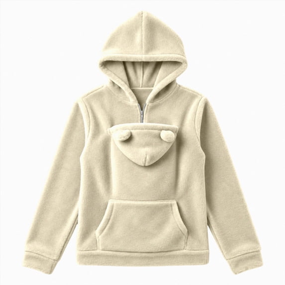 felwors Womens Pet Carrier Hoodie Dog Cat Pouch Fleece Sweatshirt Kangaroo Pocket Pullover Top (Beige, XXL)