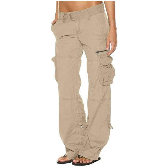 felwors Womens Relaxed Fit Baggy Cargo Pants Y2K Teen Girls Trendy Low Waist Parachute Pants Wide Leg Trousers Hiking Pants Khaki, XXXXL