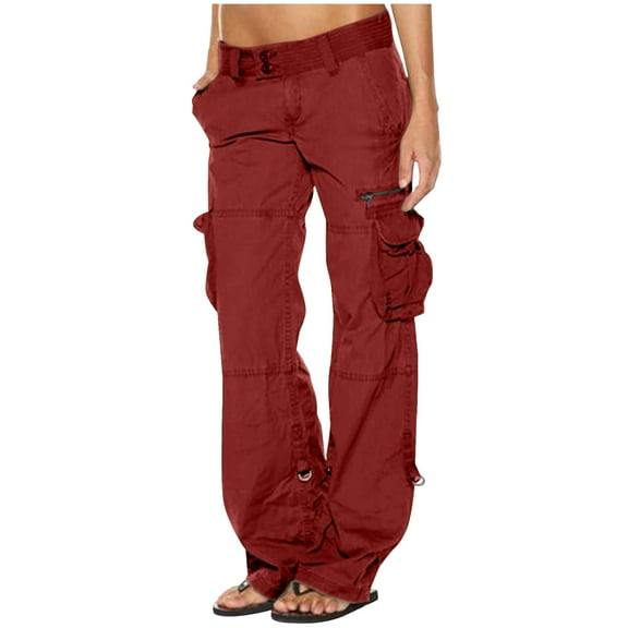 felwors Womens Relaxed Fit Baggy Cargo Pants Y2K Teen Girls Trendy Low Waist Parachute Pants Wide Leg Trousers Hiking Pants Wine, XXXXL
