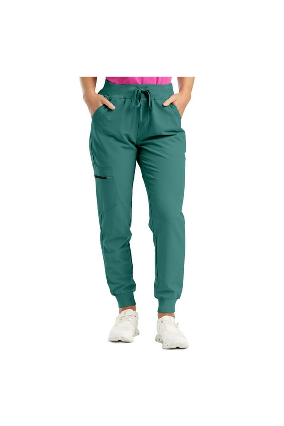 Womens Scrub Pants - Soft Stretch Yoga Style with Pockets, Slim Drawstring Jogger Scrubs Green, XXL