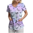 thumbnail image 1 of felwors Womens Scrub Tops Cute Cartoon Animal Print Nurse Vet Pediatric Shirt Comfort Plus Size 2025 Summer Outfits S-5xl (Light Purple, S), 1 of 5