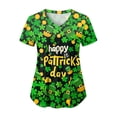 thumbnail image 1 of felwors Womens Scrubs Plus Size St Patricks Day Shirts Shamrock Printed V Neck Short Sleeve Nursing Tops Pocket Nurse Uniform (Dark Green, XL), 1 of 7