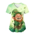 thumbnail image 1 of felwors Womens Scrubs Plus Size St Patricks Day Shirts Shamrock Printed V Neck Short Sleeve Nursing Tops Pocket Nurse Uniform (Light Green, XL), 1 of 6