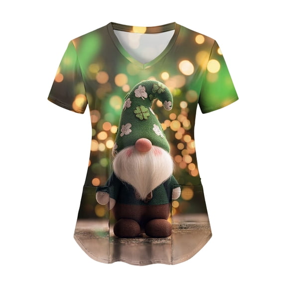 felwors Womens Scrubs Plus Size St Patricks Day Shirts Shamrock Printed V Neck Short Sleeve Nursing Tops Pocket Nurse Uniform (Mint Green, XXXL)