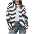 thumbnail image 1 of felwors Womens Striped Cardigan Casual Long Sleeve Open Front Button Down Loose Knit Lightweight Fall Sweaters Black, L, 1 of 5