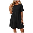 thumbnail image 1 of felwors Womens Summer Dress Ruffle Sleeve Smocked Crew Neck Midi Dresses Casual Flowy Tiered Swing Boho Beach Sundress Black, L, 1 of 8