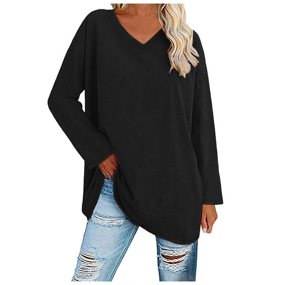 felwors Womens Summer Oversized Shirts V Neck Plus Size Spring Workout Tops Beach Vacation 2025 Gym Clothes Black, S