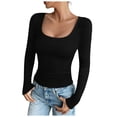 thumbnail image 1 of felwors Womens Summer Short Sleeve Tops Square Neck Ribbed Slim Fitted Shirts Casual Tee Tshirt Black, XXL, 1 of 6
