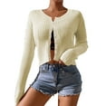 thumbnail image 1 of felwors Womens Sweater Oversized Ribbed Knit Chunky Open Front Lightweight Crew Neck Sweaters Coat with Pockets Loose Solid Cardigan Beige, M, 1 of 7