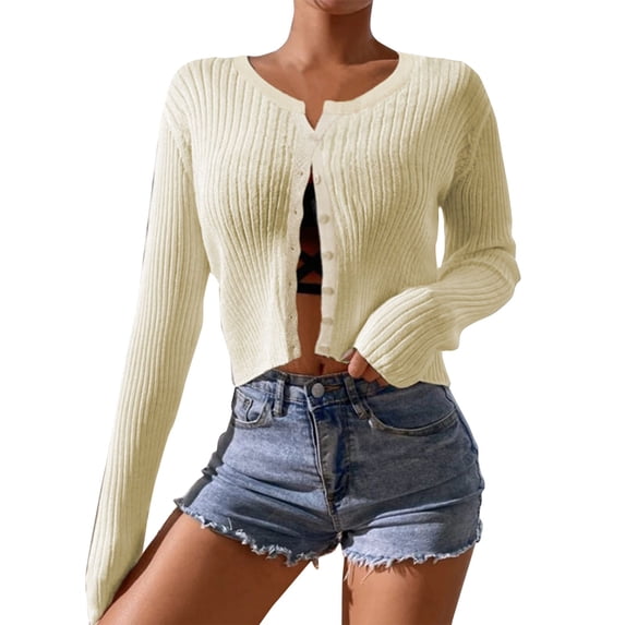 felwors Womens Sweater Oversized Ribbed Knit Chunky Open Front Lightweight Crew Neck Sweaters Coat with Pockets Loose Solid Cardigan Beige, M