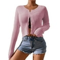 thumbnail image 1 of felwors Womens Sweater Oversized Ribbed Knit Chunky Open Front Lightweight Crew Neck Sweaters Coat with Pockets Loose Solid Cardigan Pink, XL, 1 of 5