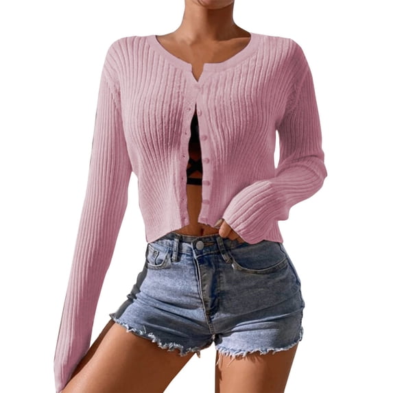 felwors Womens Sweater Oversized Ribbed Knit Chunky Open Front Lightweight Crew Neck Sweaters Coat with Pockets Loose Solid Cardigan Pink, XL