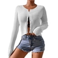 thumbnail image 1 of felwors Womens Sweater Oversized Ribbed Knit Chunky Open Front Lightweight Crew Neck Sweaters Coat with Pockets Loose Solid Cardigan White, L, 1 of 5