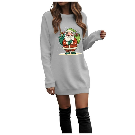 felwors Womens Sweatshirt , Loose Casual Gift Tunic Tops, Long Sleeve T-Shirt Dress for Women Grey, XL