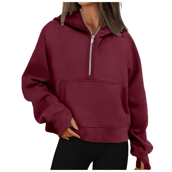 felwors Womens Sweatshirts Half Zip Cropped Pullover Fleece Quarter Zipper Hoodies 2025 Fall Fashion Outfits Clothes RD1, XL