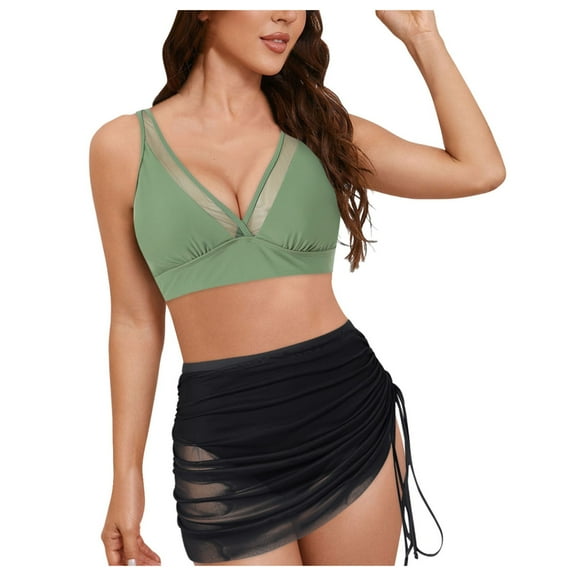 felwors Womens Swim Skirt High Waisted Bikini Sets Sexy Mesh Tummy Control Swimsuit(AG, S)