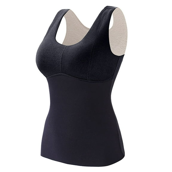 felwors Womens Thermal Tank Tops Built in Bra Warm Underwear High Stretch Sleeveless Camisoles Comfy Soft Base Layer Vest Black, XL
