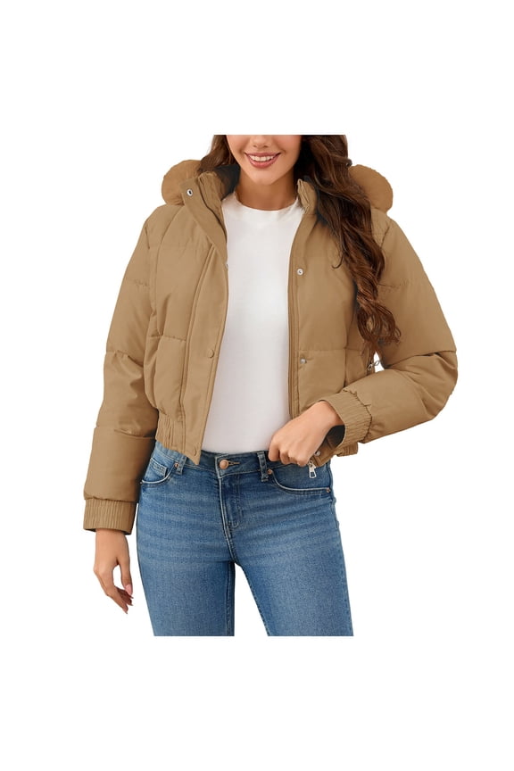 Womens Trendy Winter Coat Lamb Fur Leather Cropped Lambswool Biker Jacket Lapel Zipper Bomber Aviator Coat Khaki, M