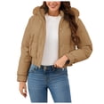 thumbnail image 1 of felwors Womens Trendy Winter Coat Lamb Fur Leather Cropped Lambswool Biker Jacket Lapel Zipper Bomber Aviator Coat Khaki, XL, 1 of 7