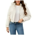 thumbnail image 1 of felwors Womens Trendy Winter Coat Lamb Fur Leather Cropped Lambswool Biker Jacket Lapel Zipper Bomber Aviator Coat White, S, 1 of 8