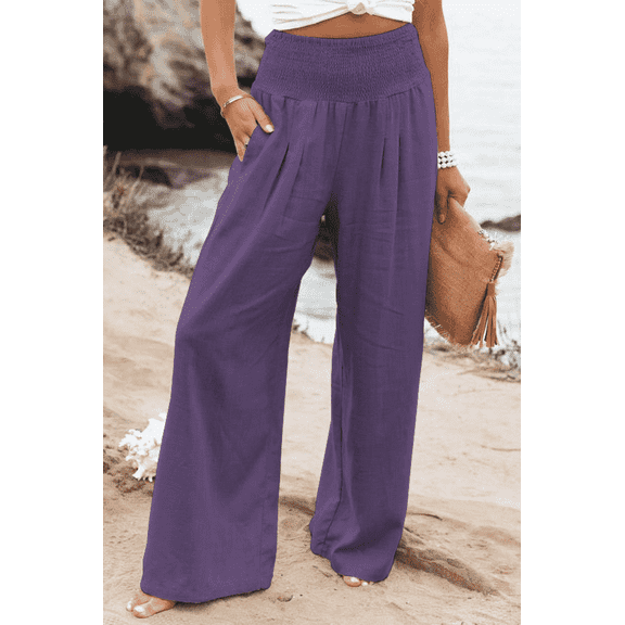 felwors Womens Wide Leg Palazzo Capri Pants 2025 Summer Casual Loose High Waisted Lounge Flowy Cropped Beach Work Trousers Purple, XL
