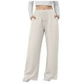 thumbnail image 1 of felwors Womens Wide Leg Pants Elastic Waist Trousers Casual Palazzo Pants with Pockets Beige, XL, 1 of 8