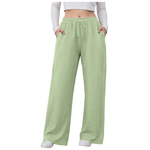 felwors Womens Wide Leg Pants Elastic Waist Trousers Casual Palazzo Pants with Pockets Green, XXL