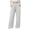thumbnail image 1 of felwors Womens Wide Leg Pants Elastic Waist Trousers Casual Palazzo Pants with Pockets Light Gray, XXL, 1 of 8