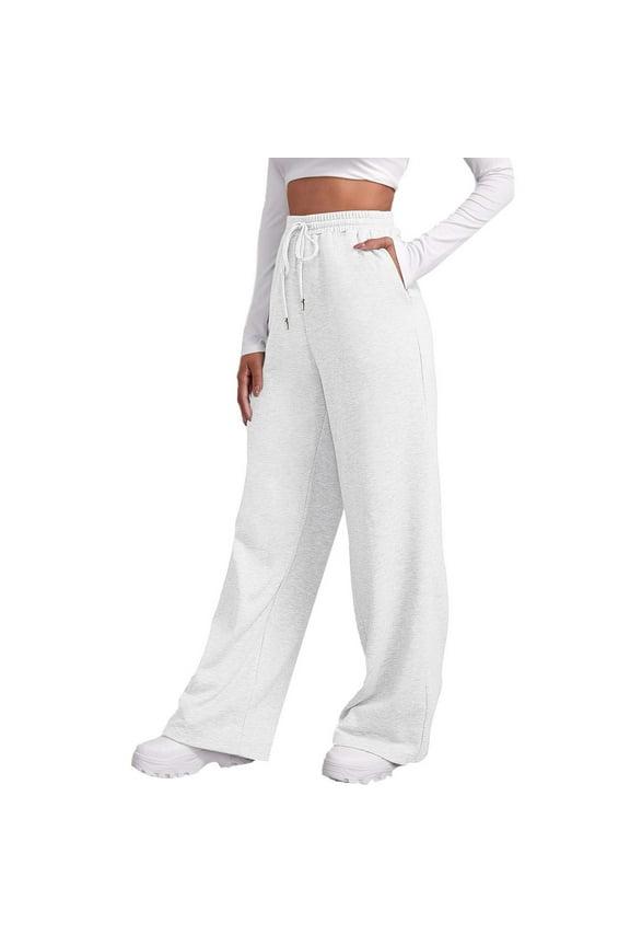 Womens Wide Leg Sweatpants Cozy Fleece Boyfriend Casual Jogger Pants Baggy Elastic High Waisted Yoga Pants with Pockets White, XXXL