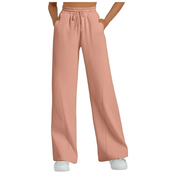 felwors Womens Wide Leg Sweatpants High Waisted Baggy Pants Drawstring Athletic Joggers Pink, L