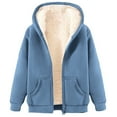 thumbnail image 1 of felwors Womens Winter Coats Plus Size Fleece Lined Sherpa Thermal Jacket Casual Zip-Up Hoodie Warm Outerwear with Pockets Light Blue, XXXL, 1 of 4
