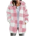 thumbnail image 1 of felwors Womens Winter Coats Trendy Fuzzy Fleece Hoodies Open Front Fall Sherpa Jackets Warm Plaid Cardigans Casual Outerwear Pink, S, 1 of 7
