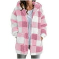 thumbnail image 1 of felwors Womens Winter Coats Trendy Fuzzy Fleece Hoodies Open Front Fall Sherpa Jackets Warm Plaid Cardigans Casual Outerwear Pink, S, 1 of 7