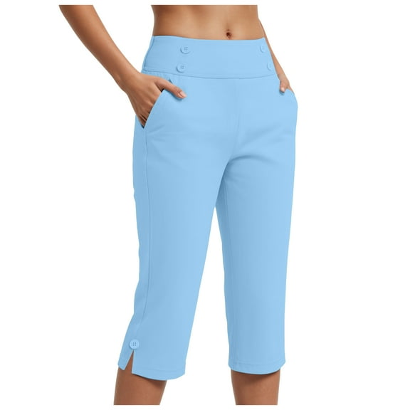felwors Womens Work Capri Pants High Waisted Tummy Control Yoga Golf Capris Stretch Business Casual Crop Trouser with Pockets AG, L