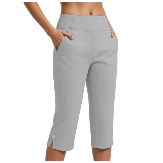 felwors Womens Work Capri Pants High Waisted Tummy Control Yoga Golf Capris Stretch Business Casual Crop Trouser with Pockets AG, L