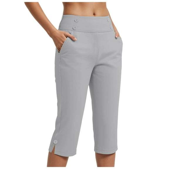 felwors Womens Work Capri Pants High Waisted Tummy Control Yoga Golf Capris Stretch Business Casual Crop Trouser with Pockets AG, L