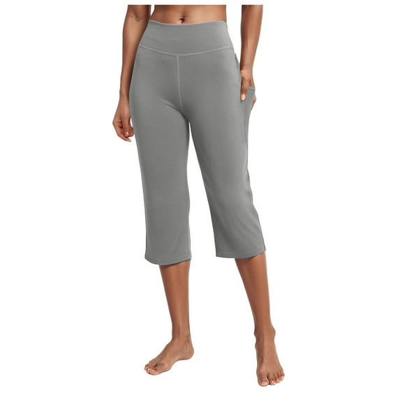 felwors Womens Yoga Capri Pants High Waist Capri Leggings with Pockets Wide Leg Crop Exercise Workout Summer Pants Grey, XXL
