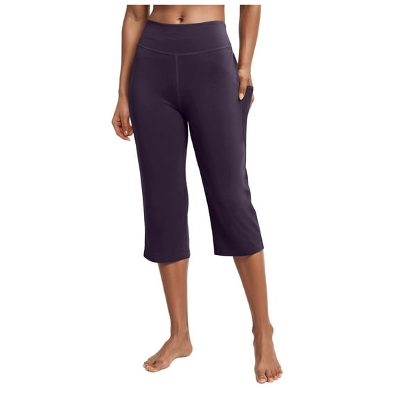 felwors Womens Yoga Capri Pants High Waist Capri Leggings with Pockets Wide Leg Crop Exercise Workout Summer Pants Purple, XXL