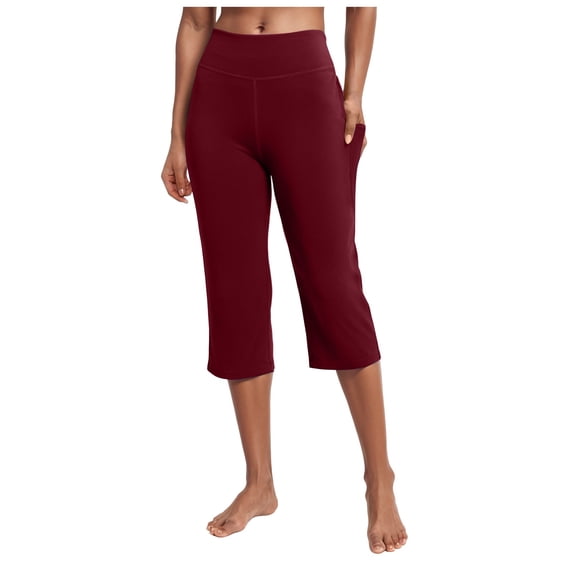 felwors Womens Yoga Capri Pants High Waist Capri Leggings with Pockets Wide Leg Crop Exercise Workout Summer Pants , L