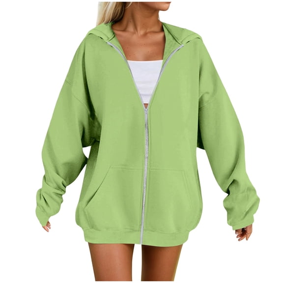 felwors Womens Zip Up Hoodies Plus Size Long Sleeve Hooded Sweatshirts Fall Winter Casual Fashion Jacket with Pockets Green, XXXXXL