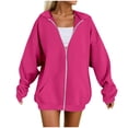 thumbnail image 1 of felwors Womens Zip Up Hoodies Plus Size Long Sleeve Hooded Sweatshirts Fall Winter Casual Fashion Jacket with Pockets Hot Pink, M, 1 of 4