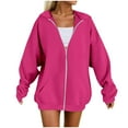 thumbnail image 1 of felwors Womens Zip Up Hoodies Plus Size Long Sleeve Hooded Sweatshirts Fall Winter Casual Fashion Jacket with Pockets Hot Pink, XXXXL, 1 of 3